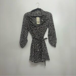 Black Floral Wrap Dress